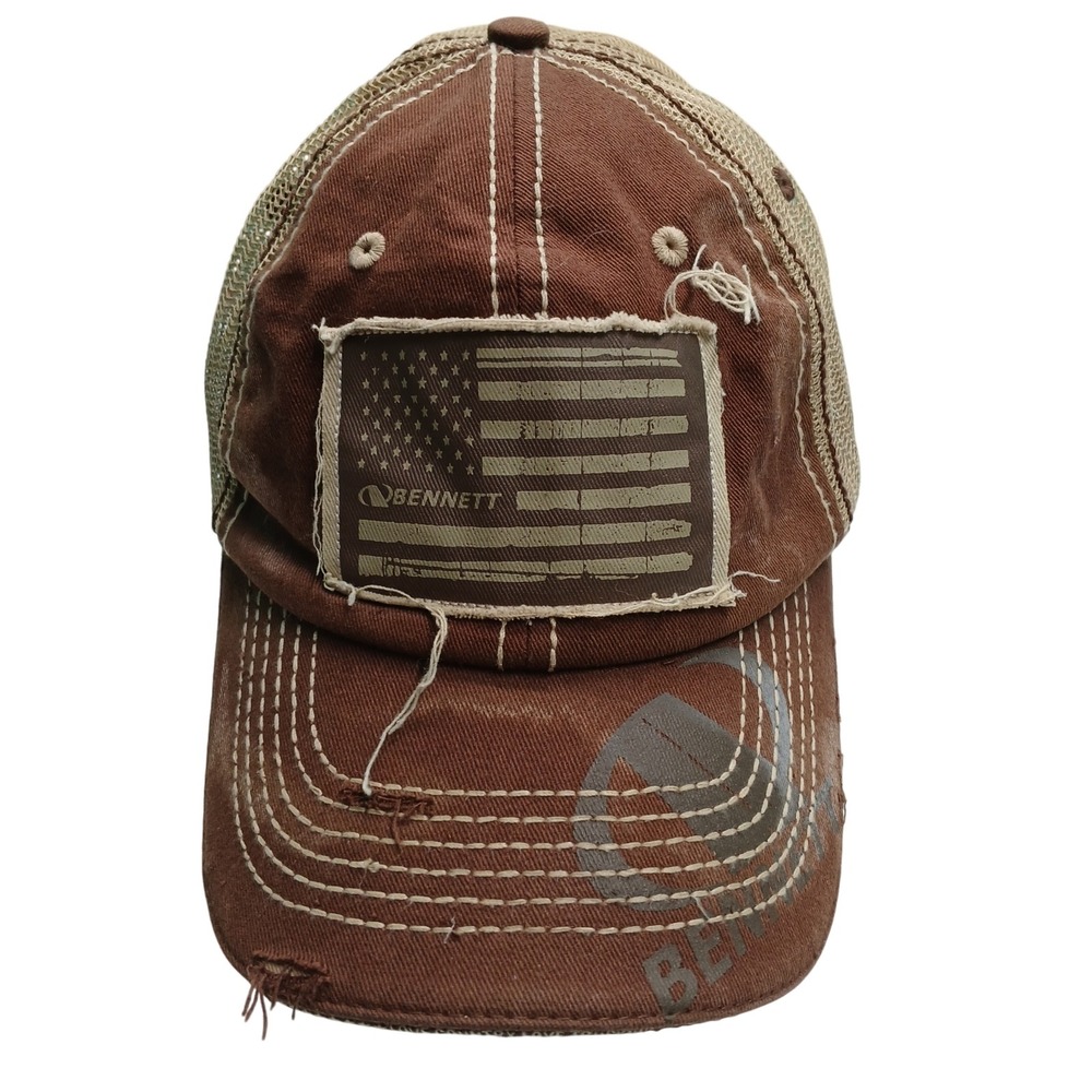 Bennett American Flag Trucker Hat Distressed Brown Mesh Back Baseball Cap‎